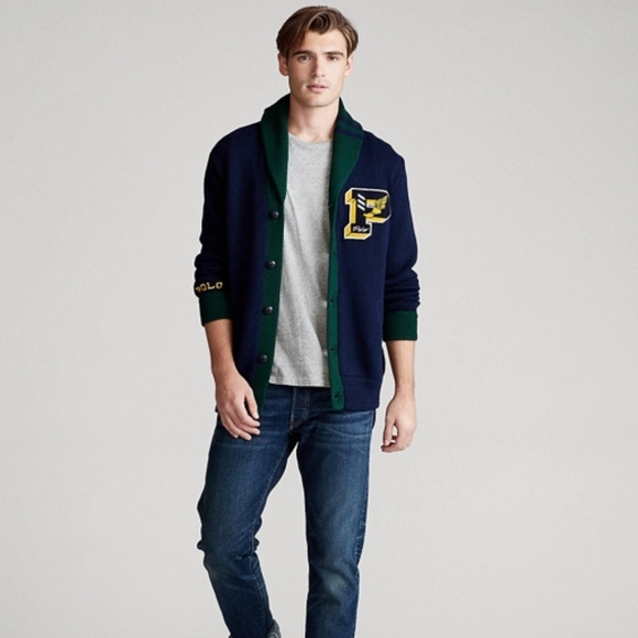 NWT POLO BY RALPH LAUREN COTTON LETTERMAN CARDIGAN - Picture 2 of 3
